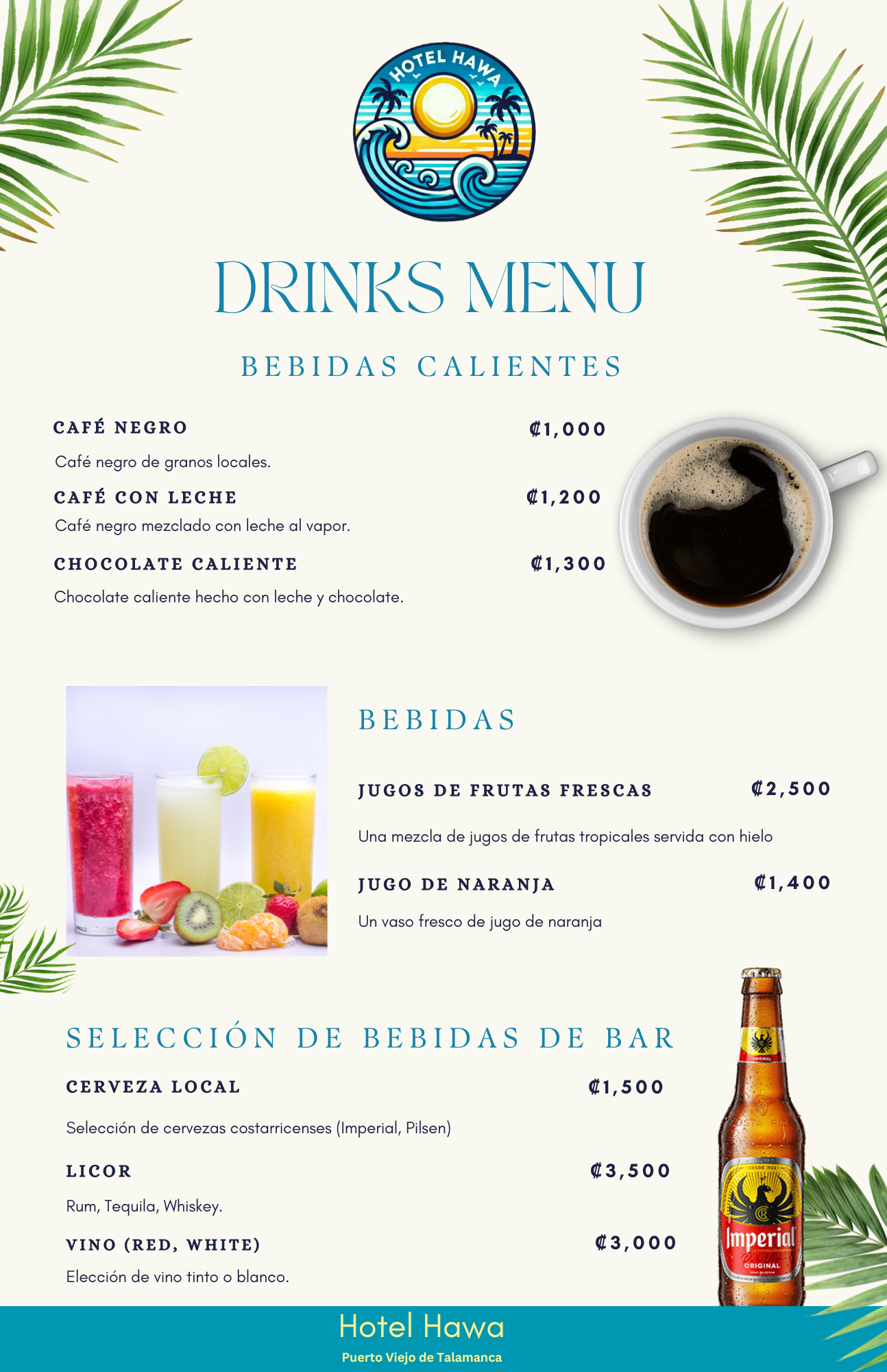 Costa Rican Menu – Accompaniments and Drinks